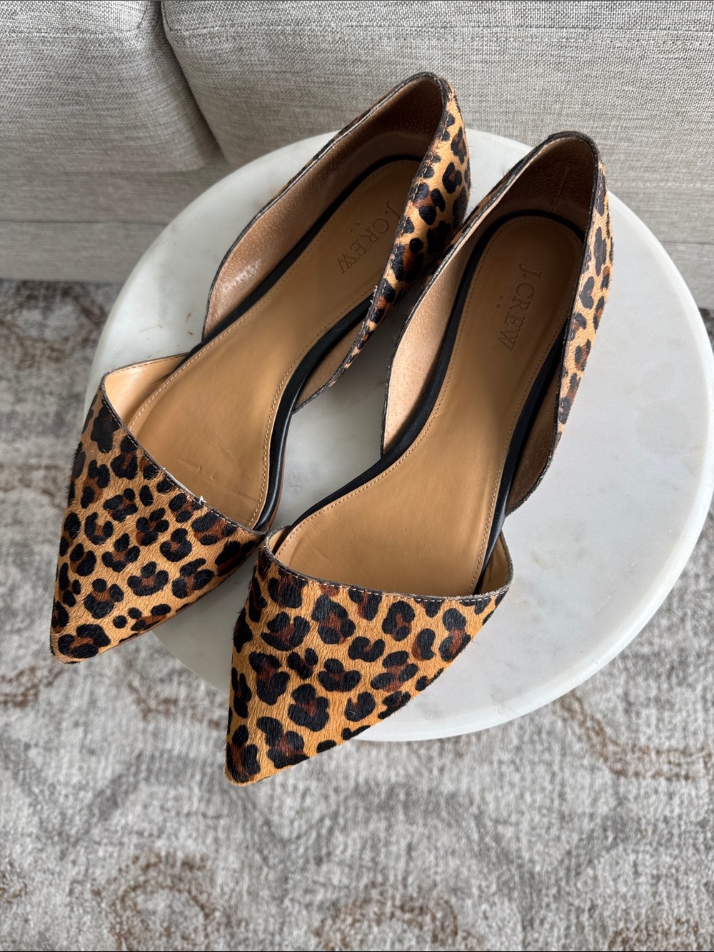 J. Crew Leopard-Print Pointed D'Orsay Flats in Tan and Black